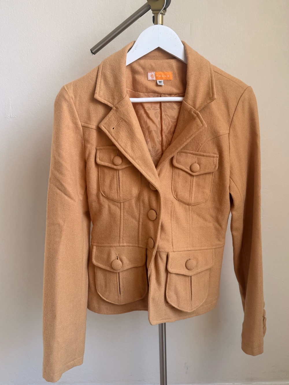 Tulle Camel / Yellow Button-Front Pocket Blazer